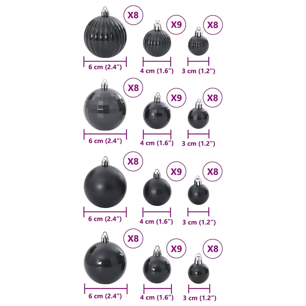 Baldouri de Crăciun 100 buc Negru Ø3/4/6 cm