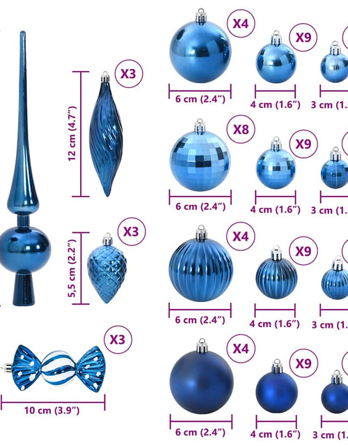 Загрузите изображение в средство просмотра галереи, Baldouri de Crăciun 98 buc Albastru Ø3/4/6 cm
