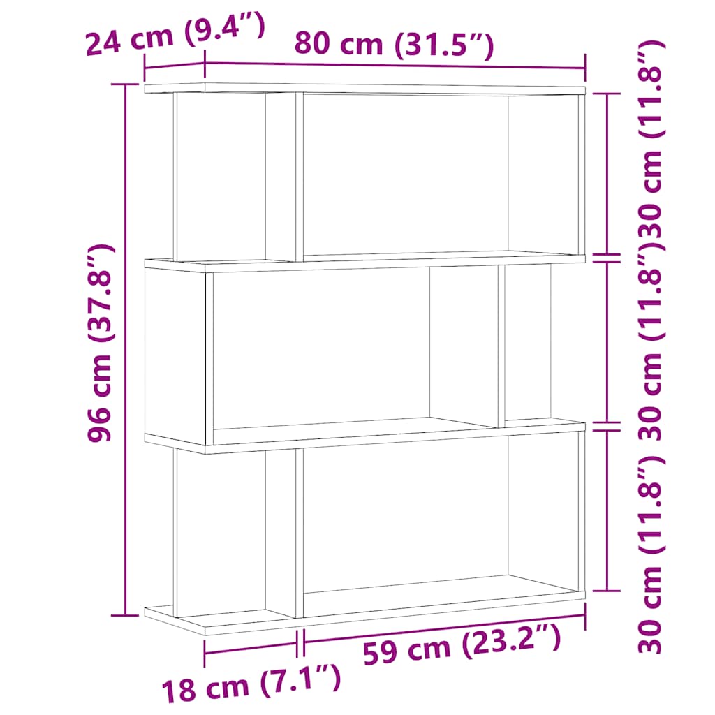 Bibliotecă, stejar artizanal, 80x24x96 cm, lemn prelucrat