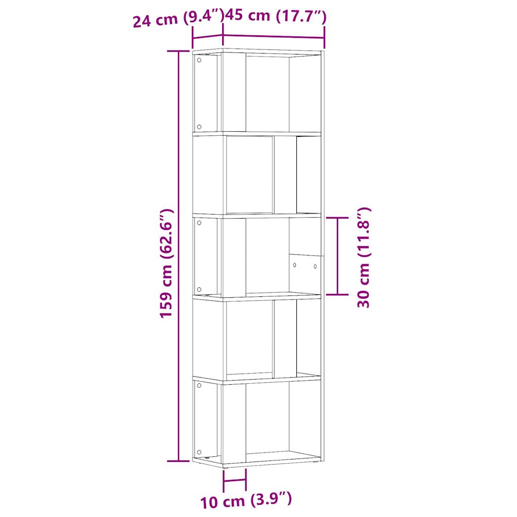 Bibliotecă, lemn vechi, 45x24x159 cm, lemn prelucrat