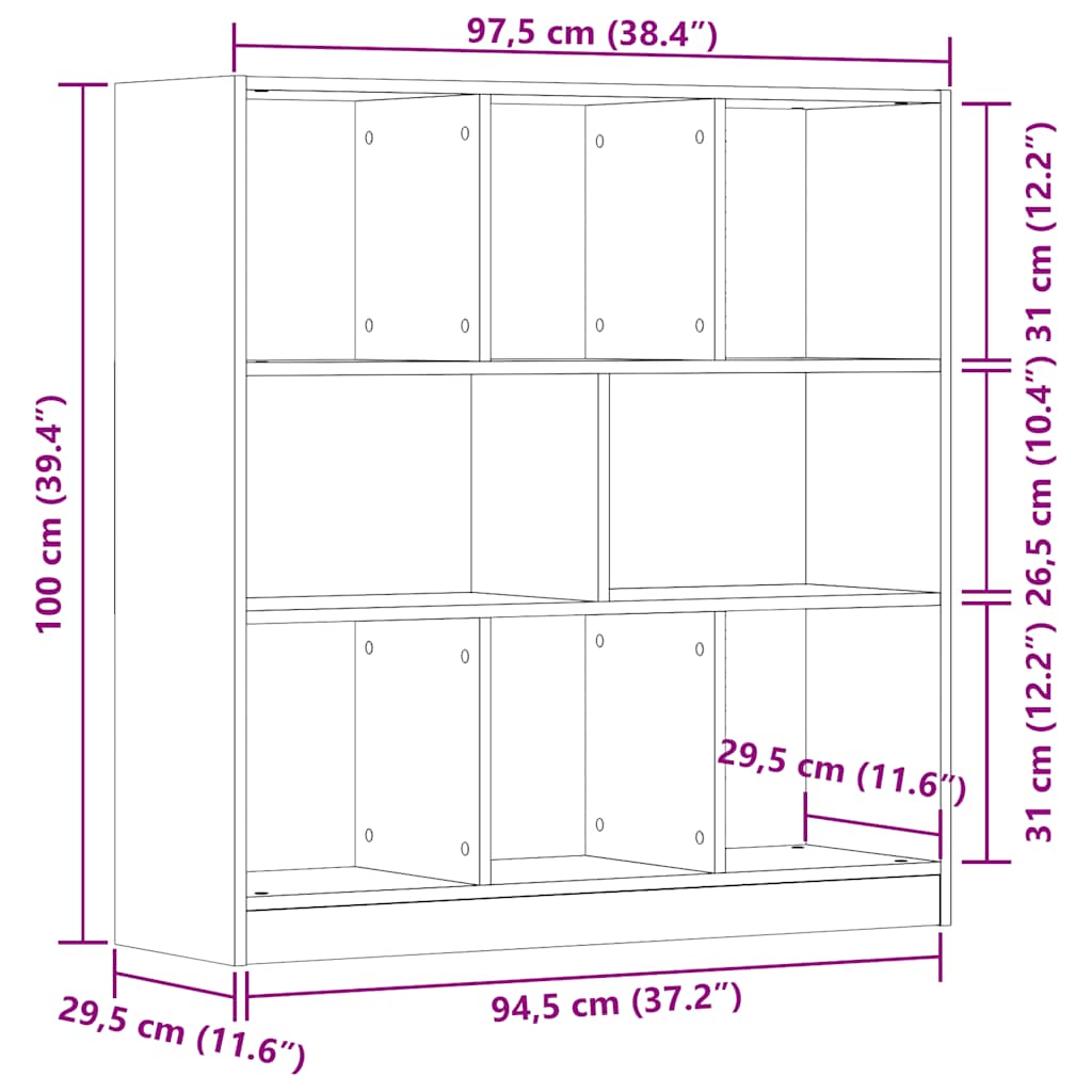 Dulap cu cărți lemn vechi 97,5x29,5x100 cm din lemn prelucrat