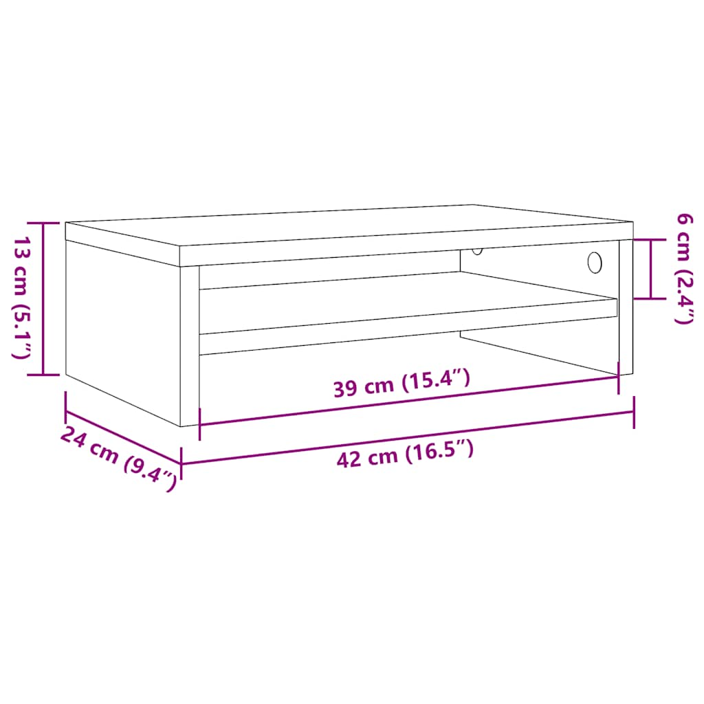 Suport monitor, stejar artizanal, 42x24x13 cm, lemn prelucrat