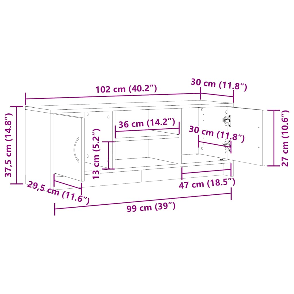 Dulap TV Lemn vechi 102x30x37,5 cm Lemn prelucrat