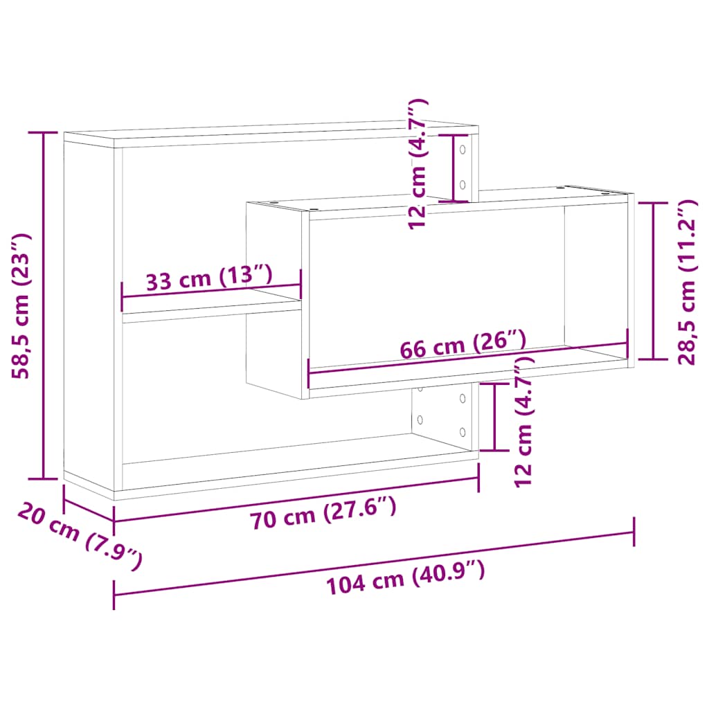 Raft de perete, stejar artizanal, 104x20x58,5 cm lemn prelucrat