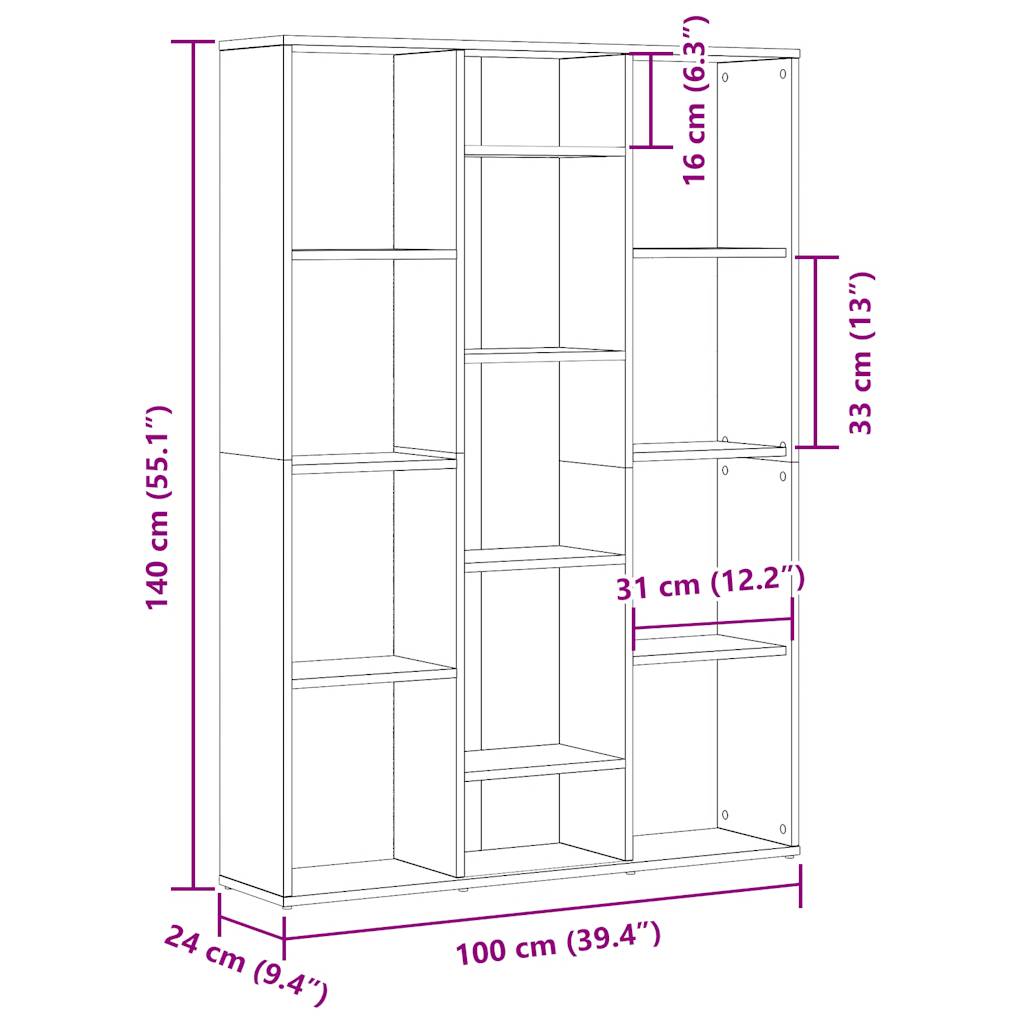 Separator cameră/Bibliotecă, Lemn vechi, 100x24x140 cm, PAL