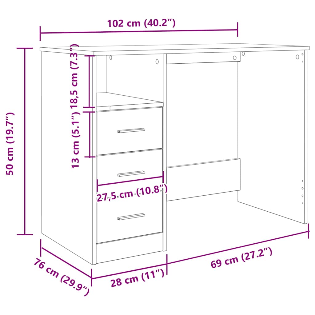 Birou, lemn vechi, 102x76x50 cm, lemn prelucrat