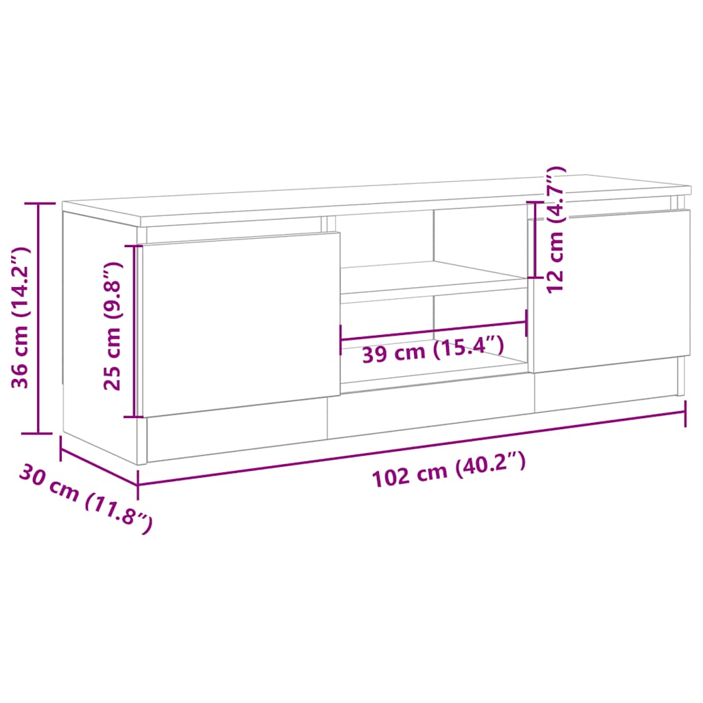 Dulap TV, stejar artizanal, 102x30x36 cm, lemn prelucrat