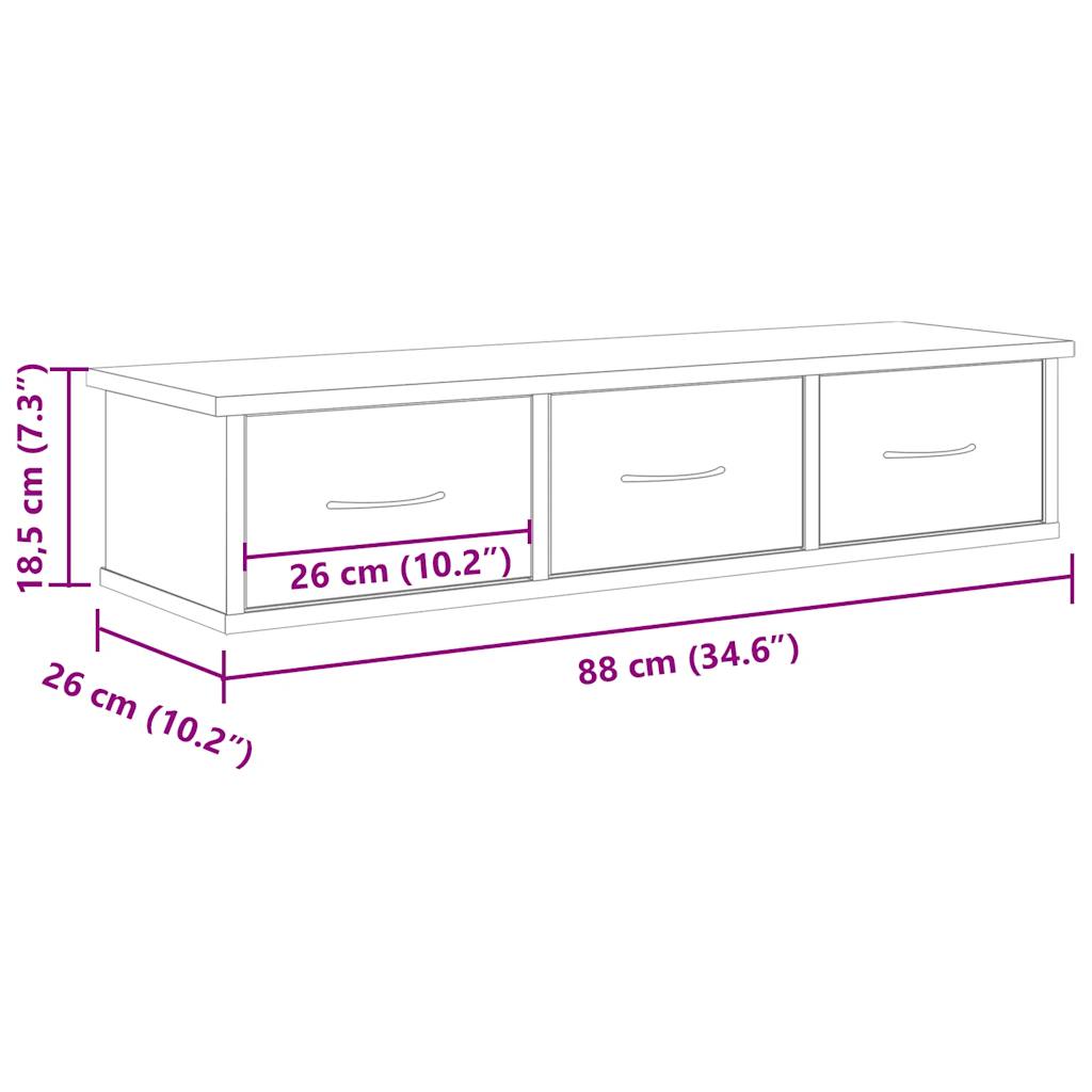 Dulap de perete, stejar artizanal, 88x26x18,5cm, lemn prelucrat