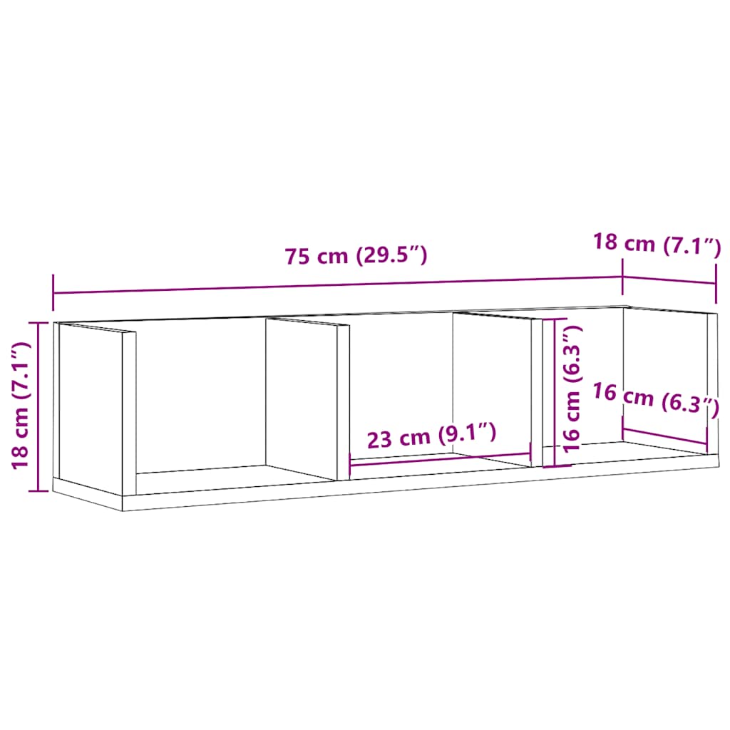 Raft de perete CD-uri, lemn vechi, 75x18x18 cm, lemn prelucrat