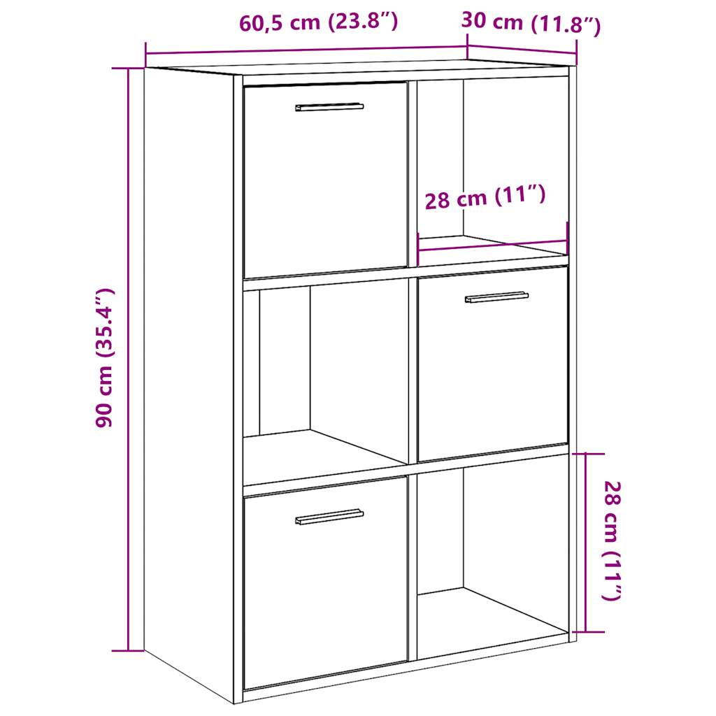 Bibliotecă, stejar artizanal, 60,5x30x90 cm, lemn prelucrat