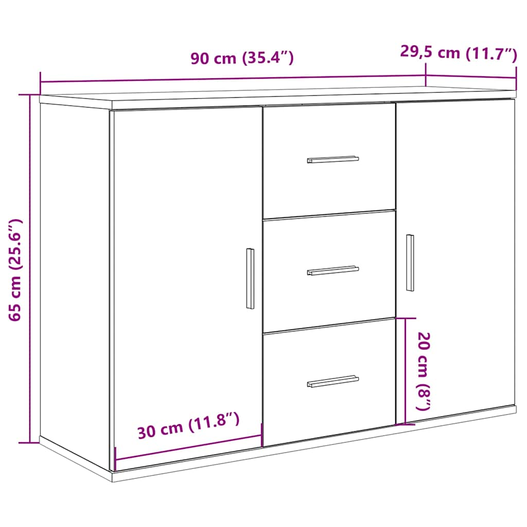 Servantă, stejar artizanal, 90x29,5x65 cm, lemn prelucrat