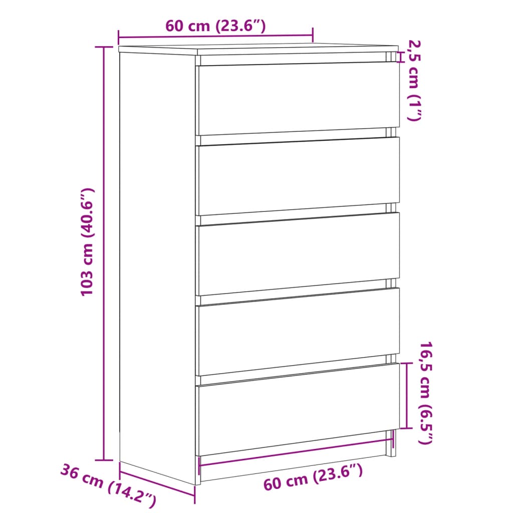 Dulap cu sertare, lemn vechi, 60x36x103 cm, lemn prelucrat