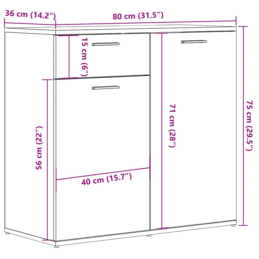 Dulap, stejar artizanal, 80x36x75 cm, lemn prelucrat