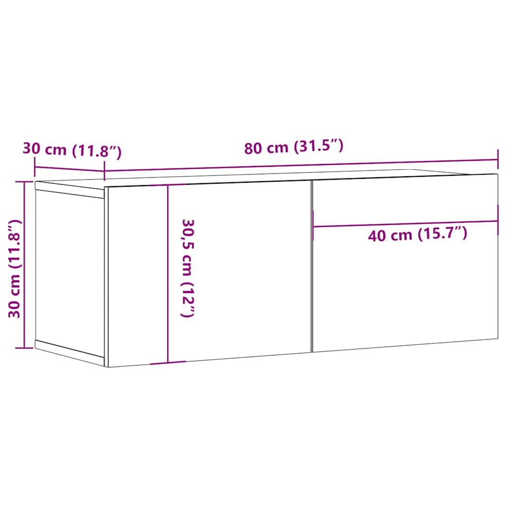 Dulap TV de perete, lemn vechi, 80x30x30 cm, lemn prelucrat