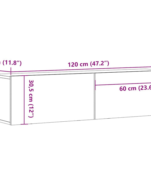 Încărcați imaginea în vizualizatorul Galerie, Dulap TV perete, stejar artizanal, 120x30x30 cm, lemn prelucrat
