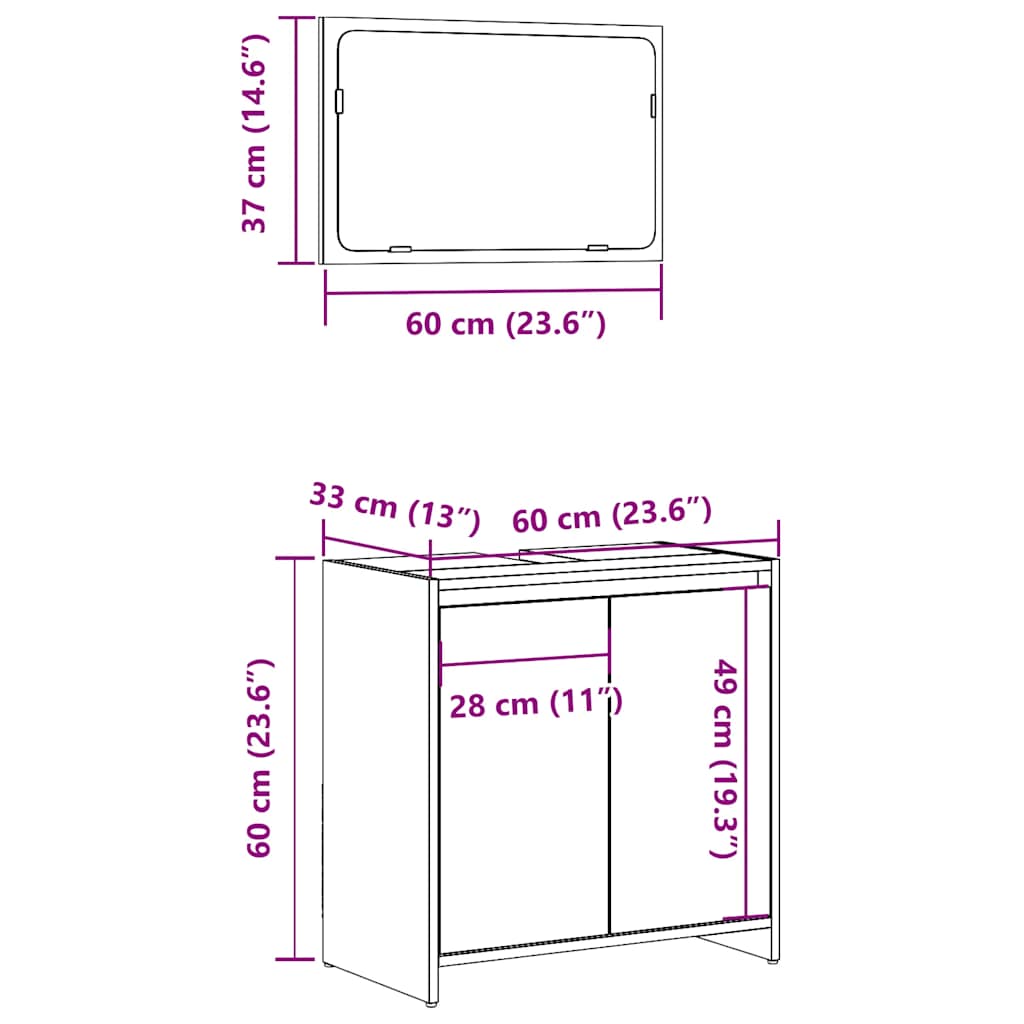 Set mobilier de baie, 2 piese, lemn vechi, lemn prelucrat