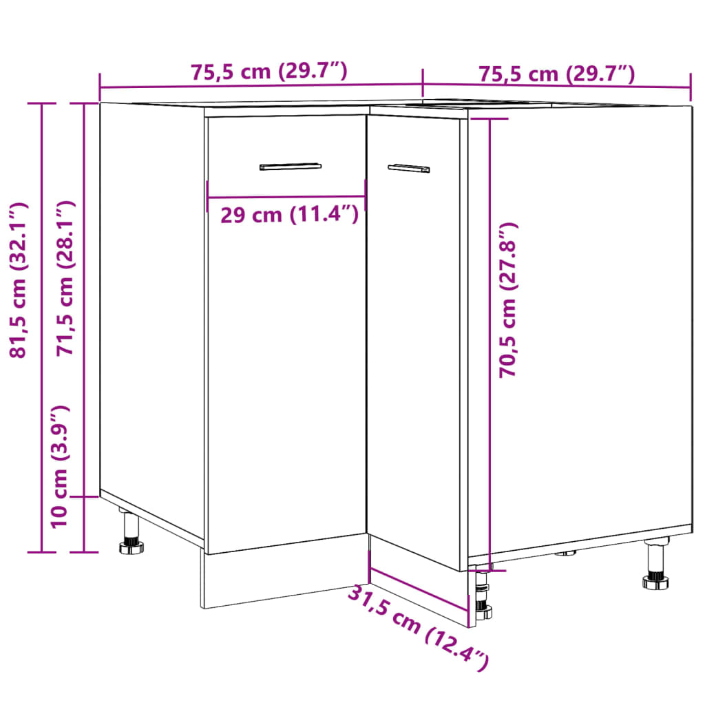 Dulap de bucătărie stejar artizanal 75,5x75,5x81,5 cm lemn