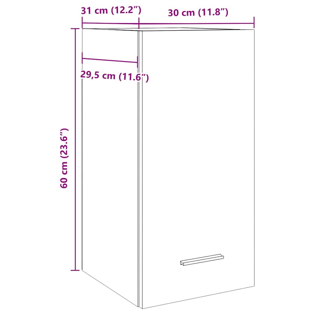 Dulap suspendat, gri beton, 30x31x60 cm, PAL