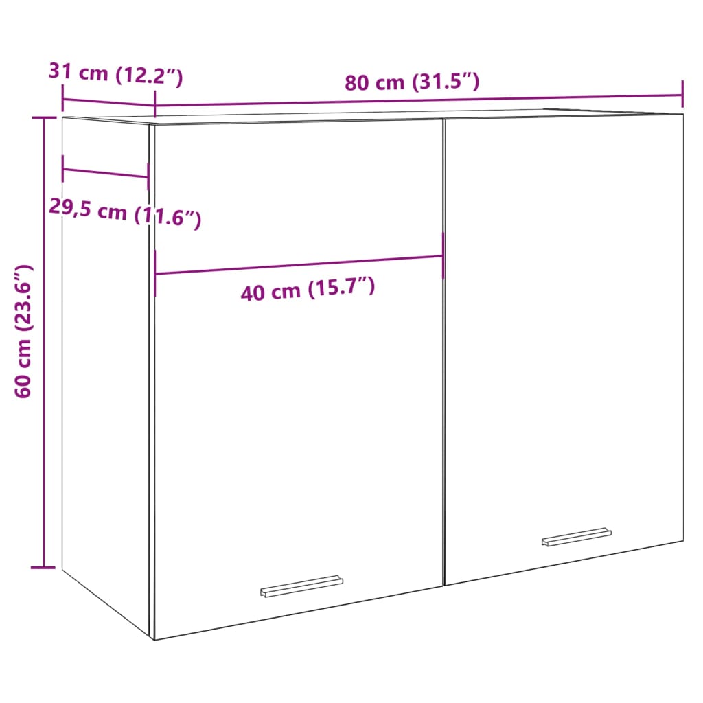 Dulap suspendat, gri beton, 80 x 31 x 60 cm, PAL