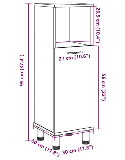 Загрузите изображение в средство просмотра галереи, Dulap de baie, stejar artizanal, 30x30x95 cm, lemn compozit
