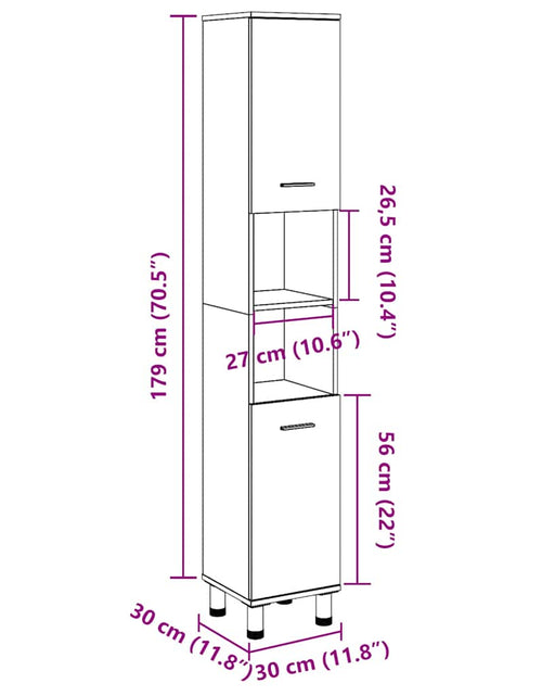 Загрузите изображение в средство просмотра галереи, Dulap de baie, stejar artizanal, 30x30x179 cm, lemn prelucrat
