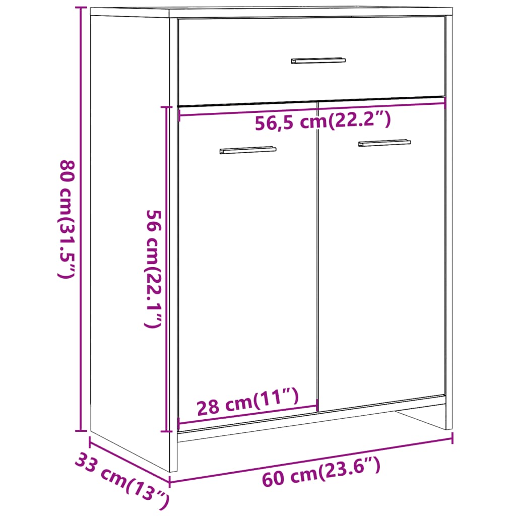 Dulap de baie, gri beton, 60 x 33 x 80 cm, PAL