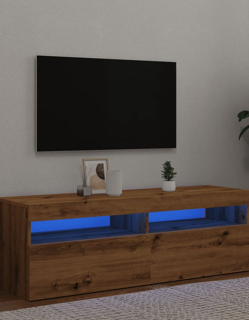 Încărcați imaginea în vizualizatorul Galerie, Dulap TV cu LED stejar artizanal 120x35x40 cm lemn prelucrat
