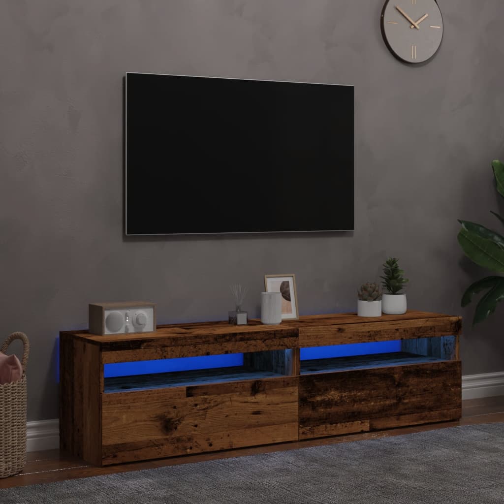 Dulapuri TV cu lumini LED, 2 buc., lemn vechi, lemn prelucrat