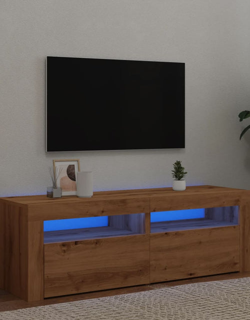 Încărcați imaginea în vizualizatorul Galerie, Dulap TV cu LED stejar artizanal 120x35x40 cm lemn prelucrat
