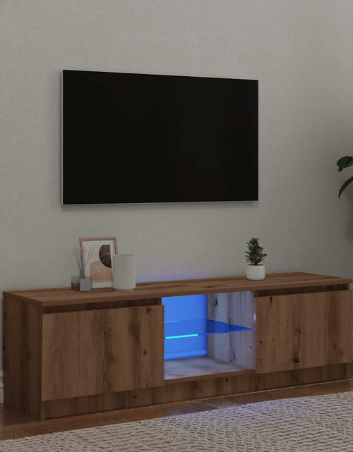 Încărcați imaginea în vizualizatorul Galerie, Dulap TV cu LED stejar artizanal 140x40x35,5 cm lemn prelucrat
