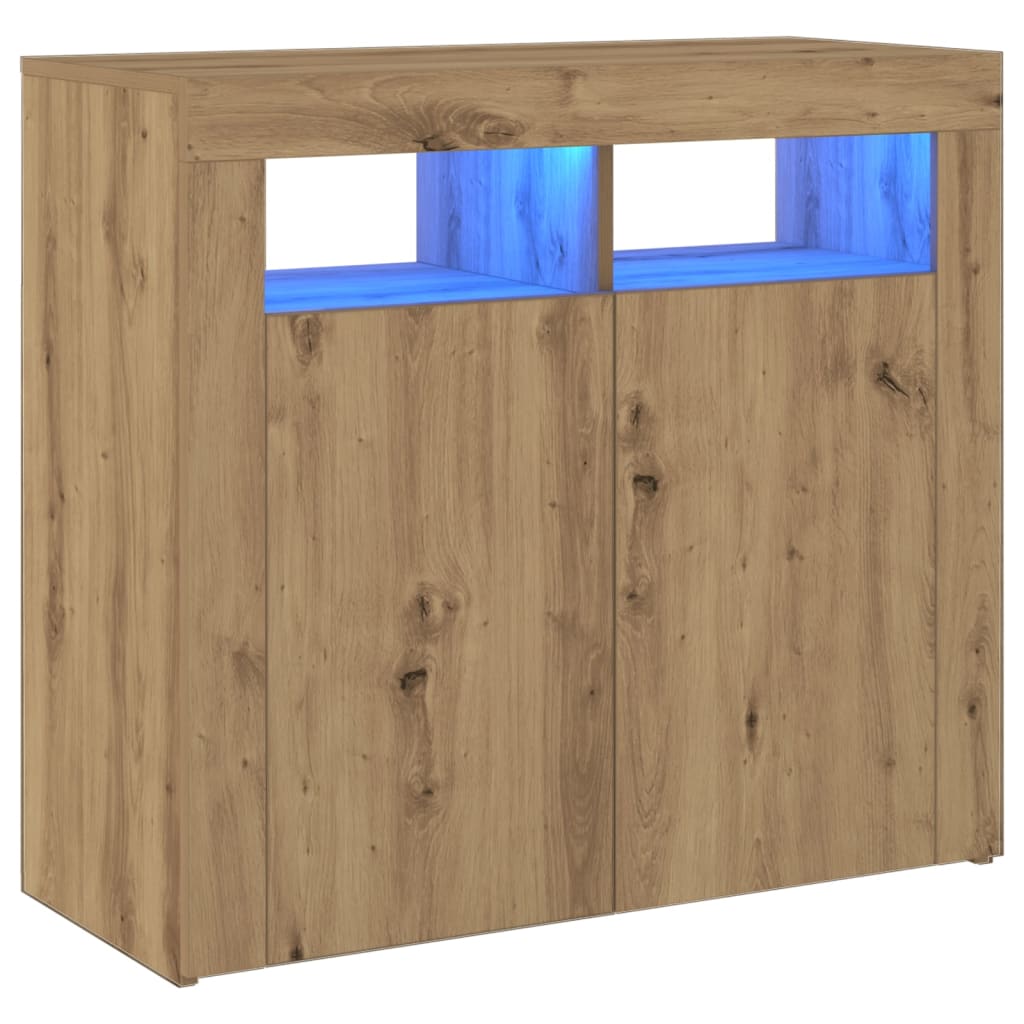 Dulap cu lumini LED stejar artizanal 80x35x75 cm lemn prelucrat