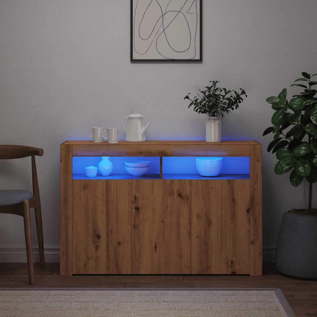 Dulap lumini LED stejar artizanal 115,5x30x75 cm lemn prelucrat