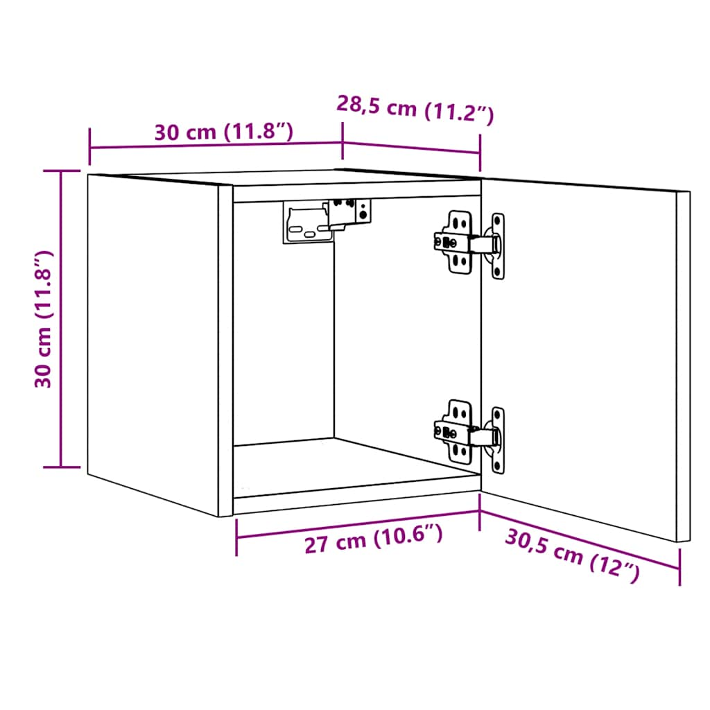 Dulapuri TV montaj perete 2 buc. stejar artizanal 30,5x30x30 cm