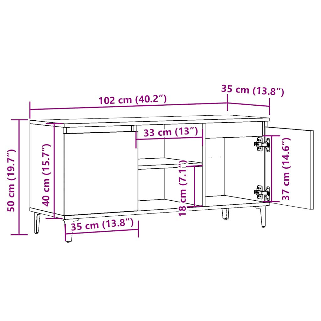 Dulap TV, lemn vechi, 102x35x50 cm, lemn prelucrat