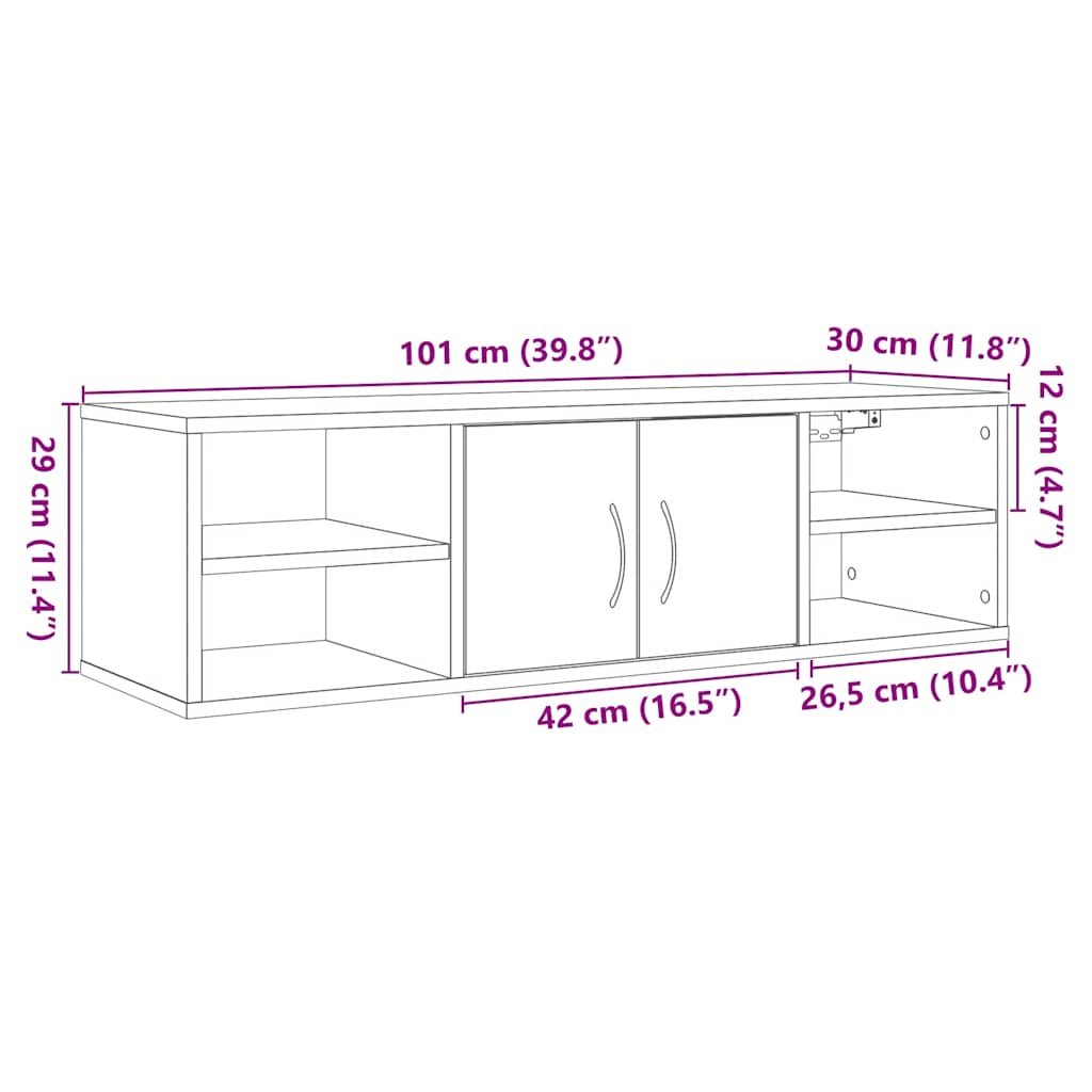 Dulap de perete, stejar artizanal, 102x30x29 cm, lemn prelucrat