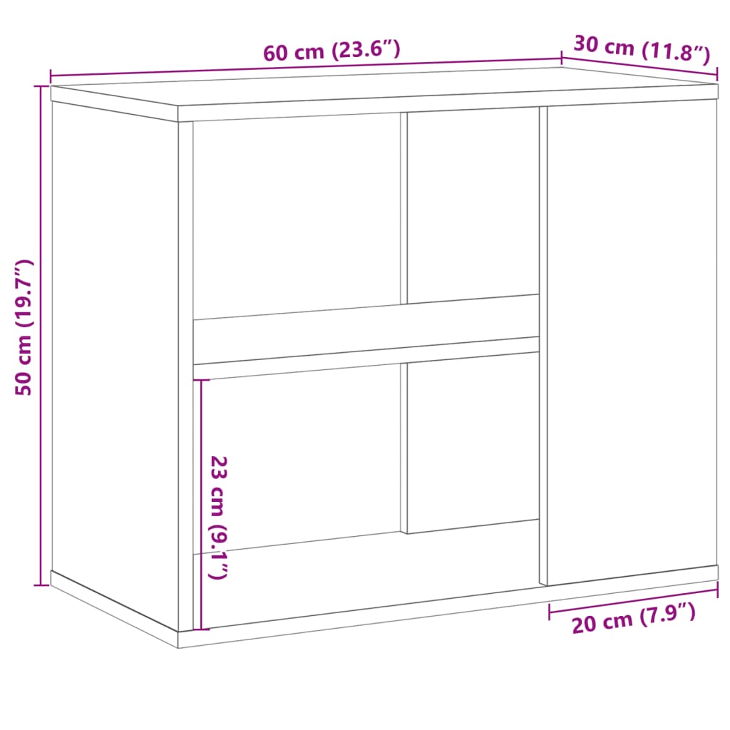 Dulap lateral, stejar artizanal, 60x30x50 cm, lemn prelucrat