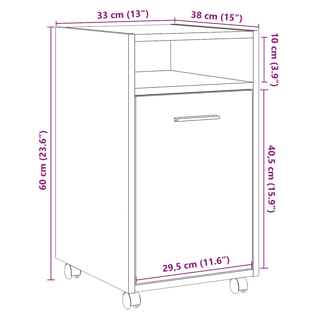 Dulap TV cu roți stejar artizanal 33x38x60 cm lemn prelucrat