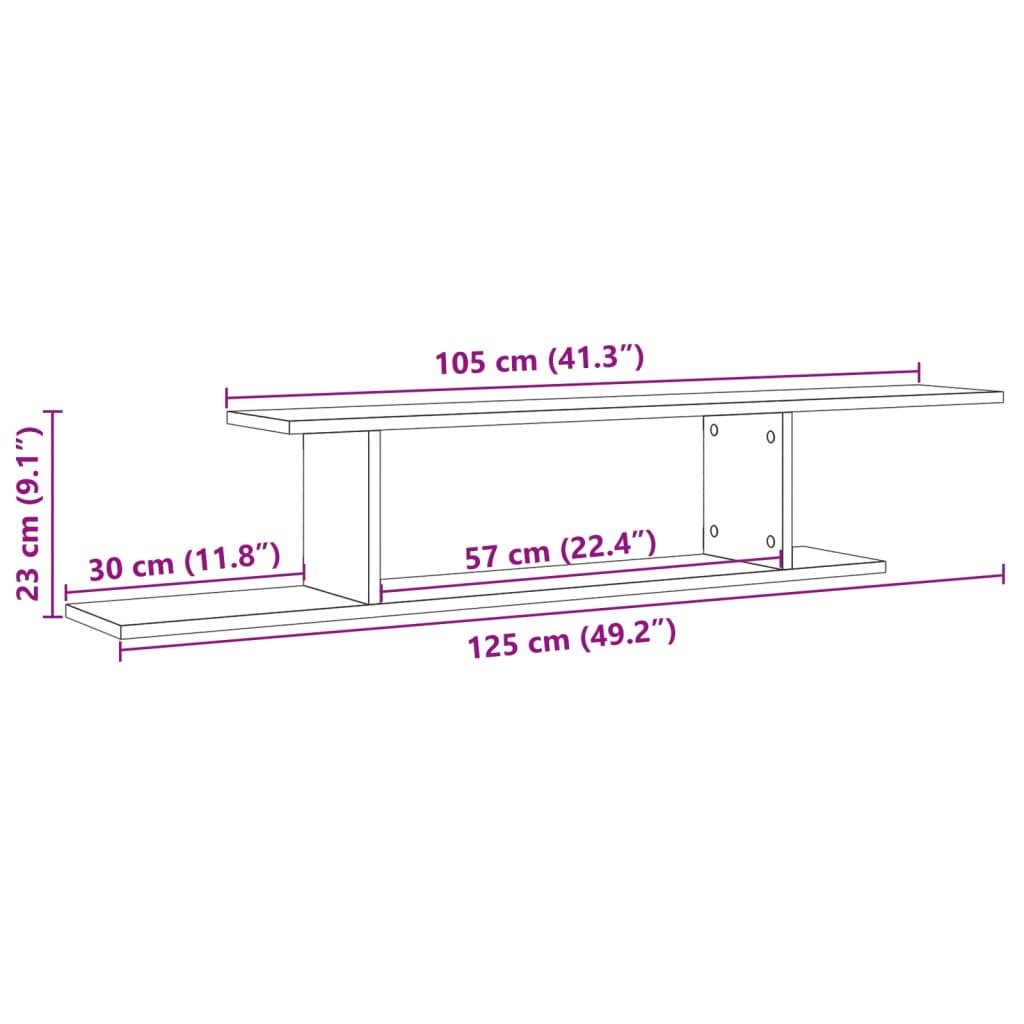 Raft TV cu montaj perete lemn vechi 125x18x23 cm lemn prelucrat