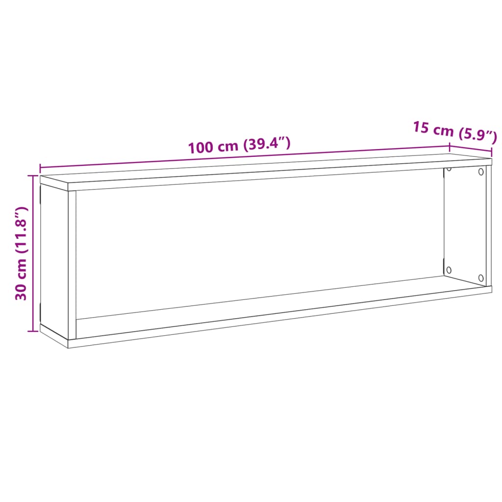 Rafturi de perete cub, 2 buc., lemn vechi, 100x15x30 cm, lemn