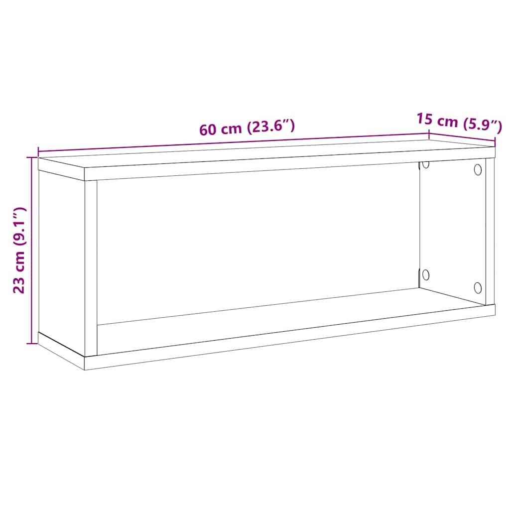 Rafturi de perete cub 2 buc. stejar artizanal, 60x15x23 cm lemn