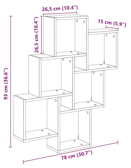 Загрузите изображение в средство просмотра галереи, Raft perete cub, stejar artizanal, 78x15x93 cm, lemn prelucrat
