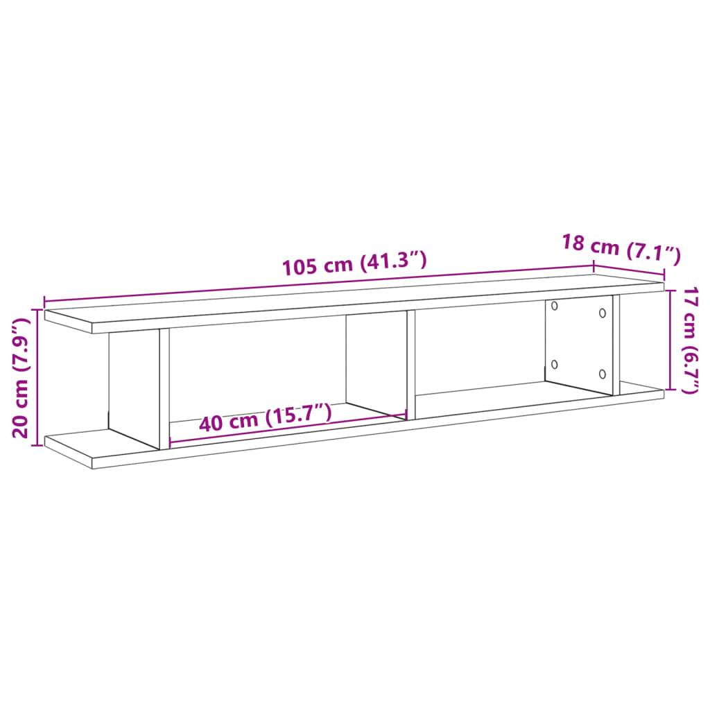 Rafturi perete 2 buc., lemn vechi, 105x18x20 cm, lemn prelucrat