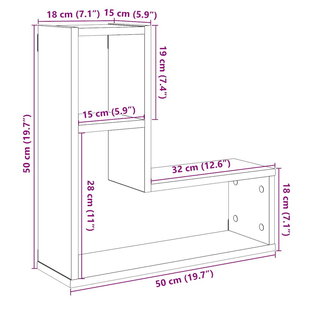 Rafturi de perete cub, 2 buc., lemn vechi, 50x15x50 cm lemn