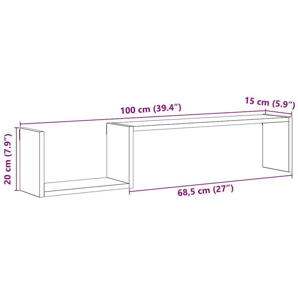 Rafturi perete 2 buc., lemn vechi, 100x15x20 cm, lemn prelucrat