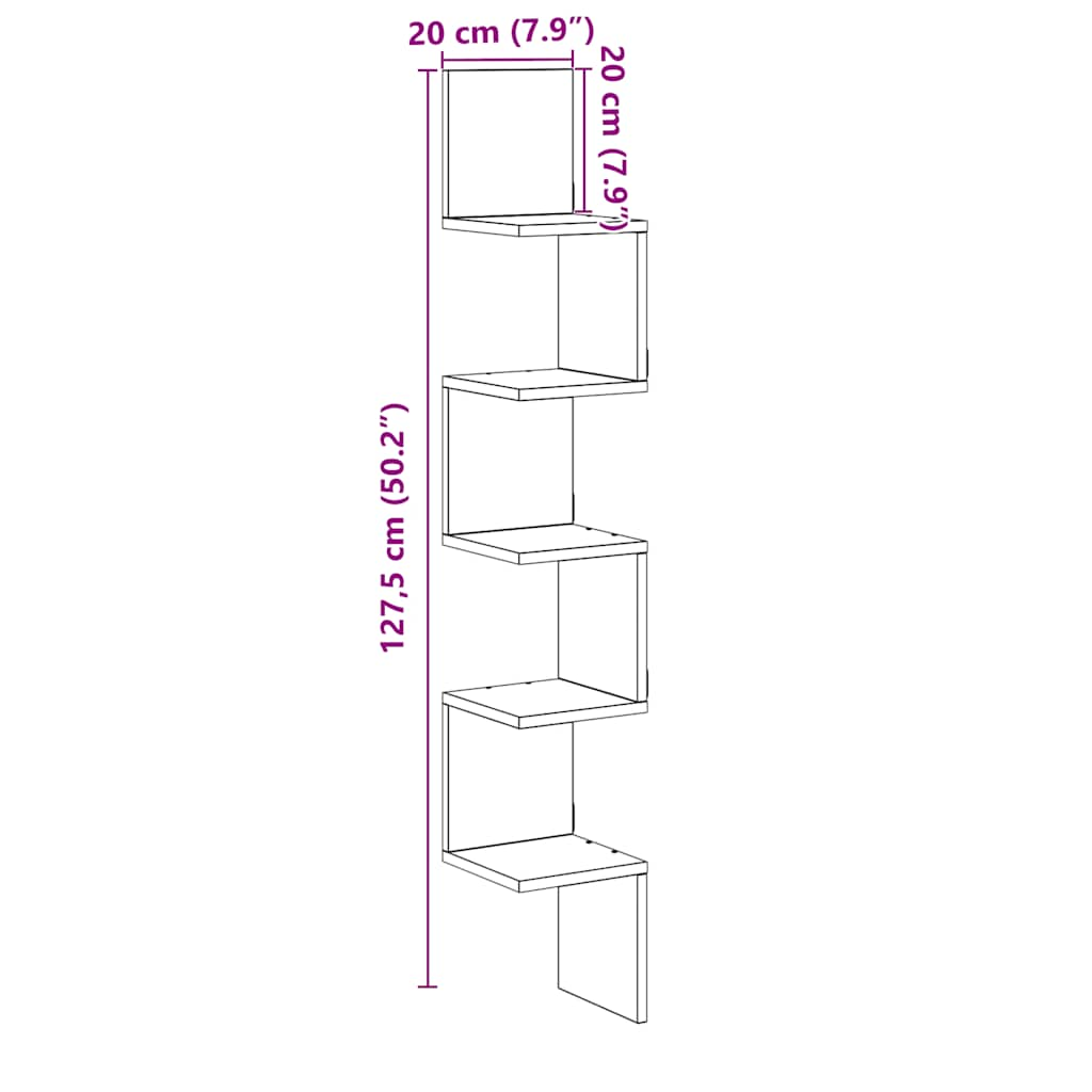 Raft perete pentru colț lemn vechi 20x20x127,5cm lemn prelucrat