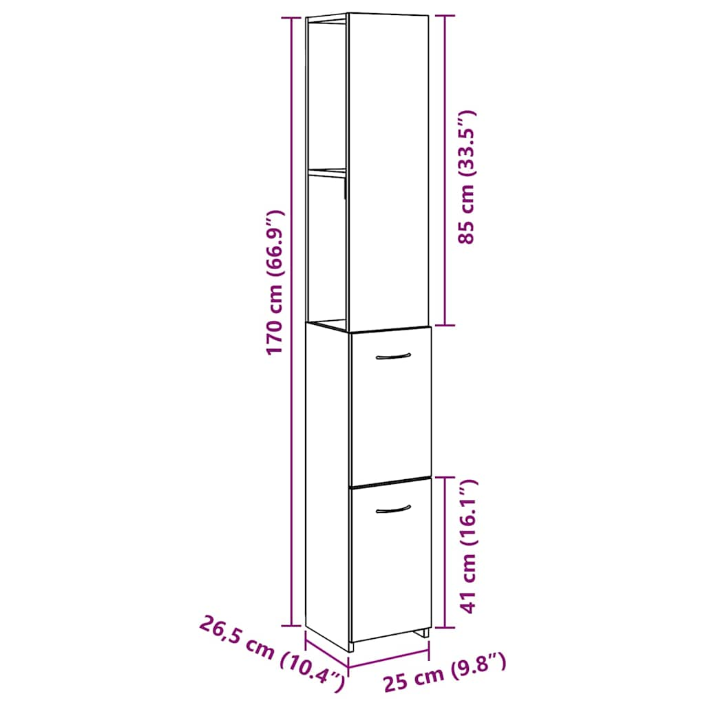 Dulap de baie, gri beton, 25x25x170 cm, lemn prelucrat