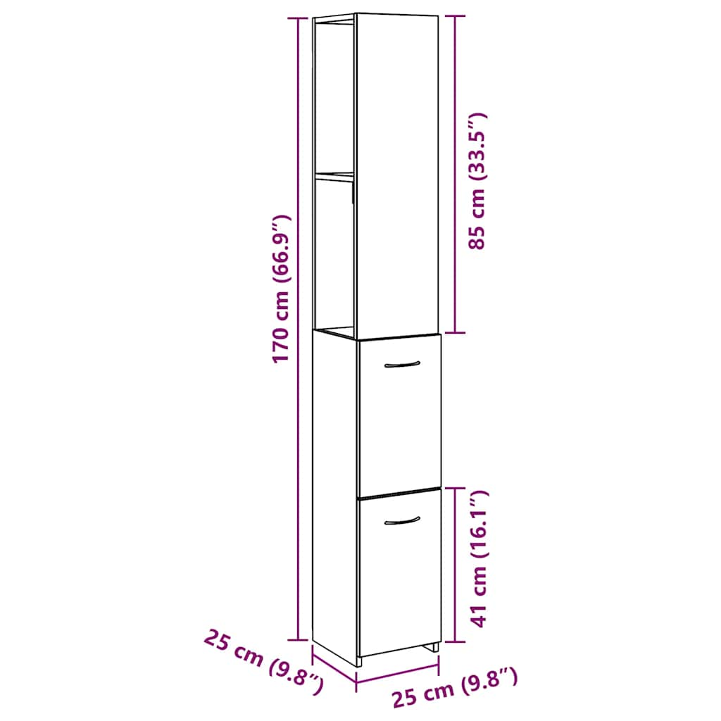 Dulap pentru baie stejar artizanal 25x25x170 cm lemn prelucrat