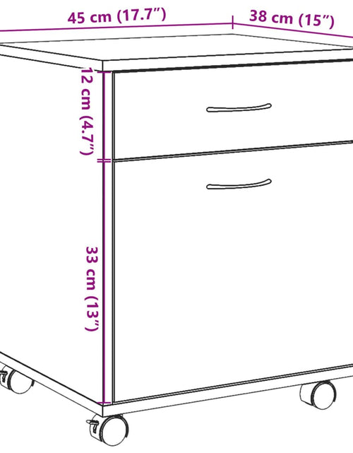 Загрузите изображение в средство просмотра галереи, Dulap cu roți, stejar artizanal, 45x38x54 cm, lemn prelucrat
