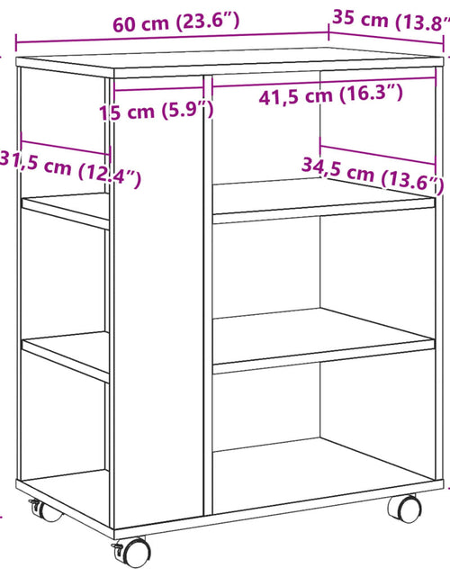 Încărcați imaginea în vizualizatorul Galerie, Dulap cu roți, stejar artizanal, 60x35x75 cm, lemn prelucrat
