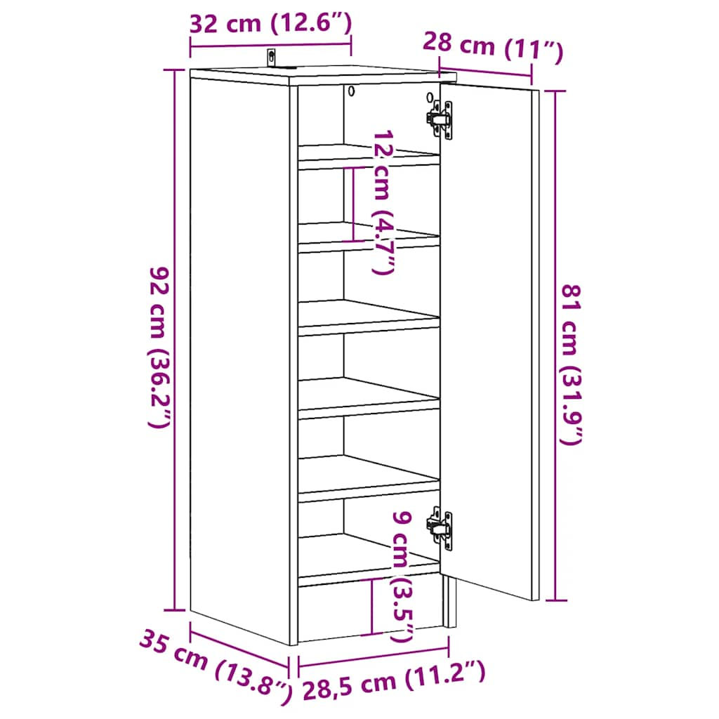 Dulap Pantofi Lemn Vechi 32x35x92 cm Lemn prelucrat